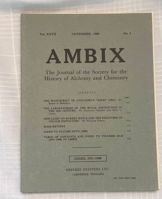 AMBIX, VOL. XXVII: The Journal of the Society for the Study of Alchemy and Early Chemistry
