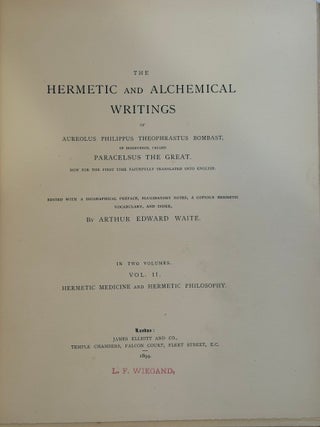THE HERMETIC AND ALCHEMICAL WRITINGS OF PARACELSUS.