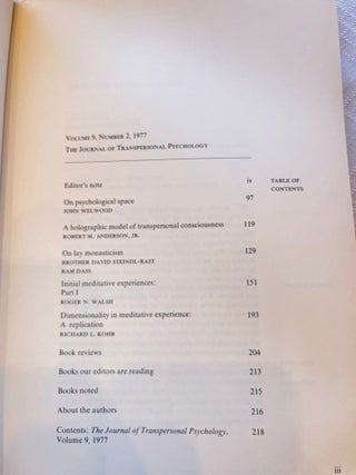 THE JOURNAL OF TRANSPERSONAL PSYCHOLOGY: Vol. 10, No.1, 1978