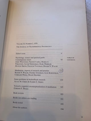 THE JOURNAL OF TRANSPERSONAL PSYCHOLOGY: Vol. 11, No.1, 1979