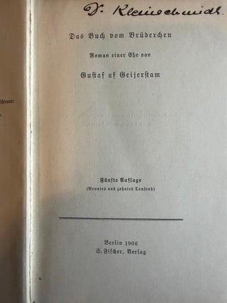 Item #80872 DAS BUCH VOM BRUDERCHEN: Roman einer Ehe. Gustal af Geijerstam